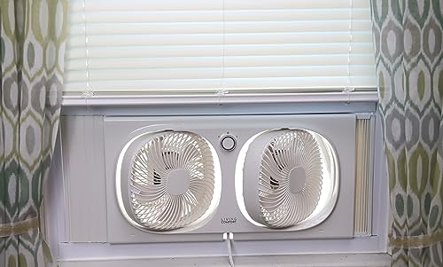 Comfort Zone Living Comfort Twin Window Fan with Individually 180 Degree Rotating Fan Heads, 9 inch, 2 Speed, Plastic Removable Bug Screen, Ideal for Home, Kitchen, Bedroom, & Office, LC329WT