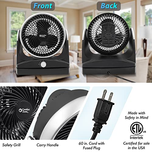 Comfort Zone CZHV81TBK Oscillating Desk Fan with 180-Degree Adjustable Tilt, 8 inch, 3 Speed, Quiet, Table Fan, Electric, Durable, Ideal for Home, Bedroom & Office