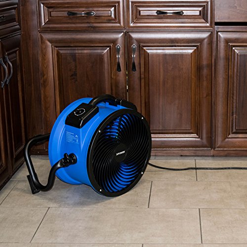 XPOWER FC-300 Heavy Duty Industrial High Velocity Whole Room Air Mover Air Circulator Utility Shop Floor Fan, Variable Speed, Timer, 14 inch, 2100 CFM, Black, Blue
