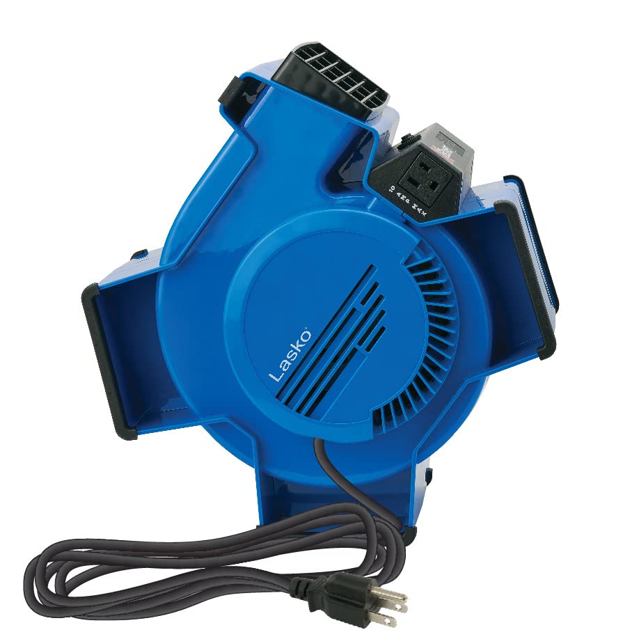 Lasko X12905 X-Blower 6 Position High Velocity Pivoting Utility Blower Fan for Cooling, Ventilating, Exhausting and Drying, 3 Speeds, AC Outlet, Circuit Breaker with Reset, USB Port, 11x9x12, Blue
