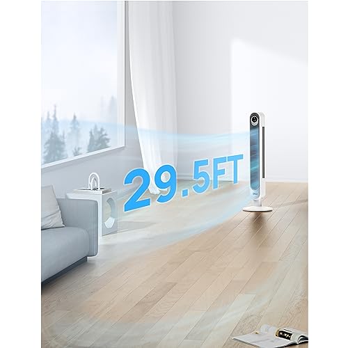 Dreo Tower Fan 42 Inch, Cruiser Pro T1 Quiet Oscillating Bladeless Fan with Remote, 6 Speeds, 4 Modes, LED Display, 12H Timer, White Floor Standing Fan Powerful for Indoor Home Bedroom Office Room