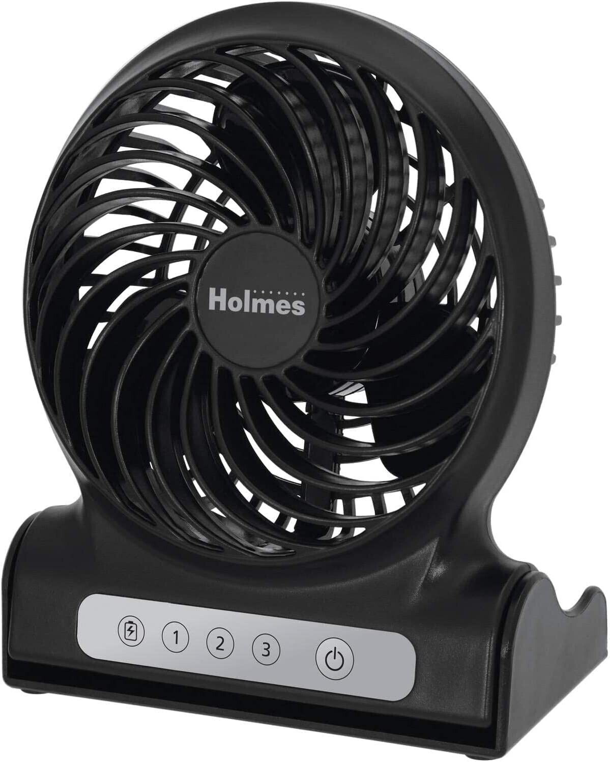 Holmes 4" Personal Rechargeable Desktop Fan, Black