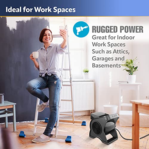 Lasko U12104 12” Utility Fan for Job Site or Home Use, 289 CFM, Pivoting High Velocity Blower Fans, 3 Speeds, 2 Accessory Outlets 120V, Black