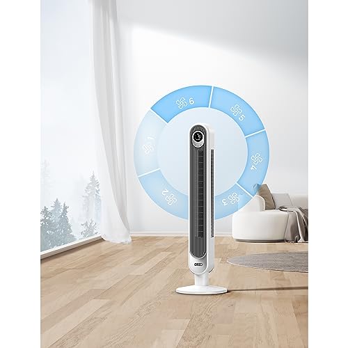 Dreo Tower Fan 42 Inch, Cruiser Pro T1 Quiet Oscillating Bladeless Fan with Remote, 6 Speeds, 4 Modes, LED Display, 12H Timer, White Floor Standing Fan Powerful for Indoor Home Bedroom Office Room