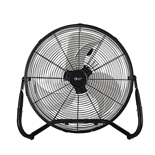 Comfort Zone CZHV18BK Cradle Floor Fan, Electric, High-Velocity,180 Degree Adjustable Tilt, 18 inch, 3 Speed, Carry Handle, Rubber Feet, Metal, Airflow 19.36 ft/sec, Ideal for Garage or Workshop