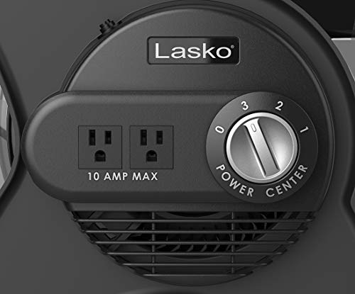 Lasko U12104 12” Utility Fan for Job Site or Home Use, 289 CFM, Pivoting High Velocity Blower Fans, 3 Speeds, 2 Accessory Outlets 120V, Black