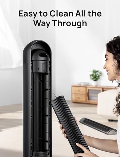 Dreo DR-HTF007 Tower Fan for Bedroom, 25ft/s Velocity Quiet Floor Fan, 90° Oscillating Fans for Indoors with 4 Speeds, 4 Modes, 8H Timer, Standing Fans, Bladeless Fan, Black, Nomad One