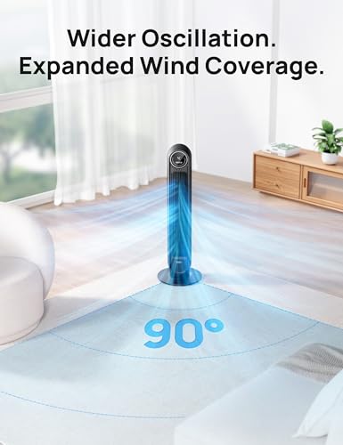 Dreo DR-HTF007 Tower Fan for Bedroom, 25ft/s Velocity Quiet Floor Fan, 90° Oscillating Fans for Indoors with 4 Speeds, 4 Modes, 8H Timer, Standing Fans, Bladeless Fan, Black, Nomad One