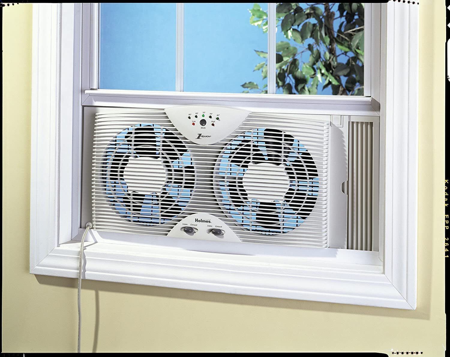 Holmes HWF0910AT Dual 8.5" Blade Twin Window Fan with Touch Thermostat 2 Speed Settings 