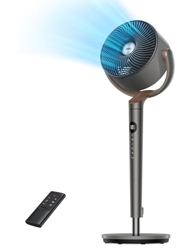 Dreo PolyFan 311 Fan for Bedroom, 120°+120° Oscillating Standing Fan, DC Motor, 80ft Air Circulator for Whole Room, 8 Speeds, 3 modes, Quiet Pedestal Fans, 23dB, Adjustable Height, Remote Control, 8H Timer