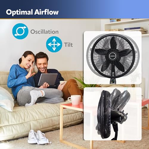Lasko 1843 Oscillating Cyclone Pedestal Fan, Adjustable Height, Timer, Remote Control, 3 Speeds, for Bedroom, Living Room, Home Office, 18", Black, 1843