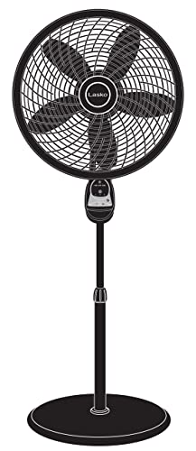 Lasko 1843 Oscillating Cyclone Pedestal Fan, Adjustable Height, Timer, Remote Control, 3 Speeds, for Bedroom, Living Room, Home Office, 18", Black, 1843