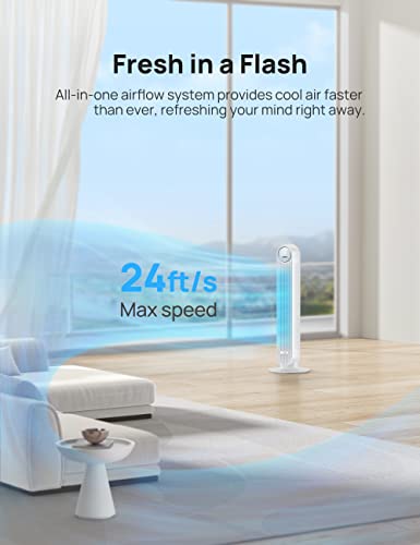 Dreo Nomad One S Oscillating Quiet Tower Fan, Smart Floor Fans for Bedroom, Standing Bladeless Fan with Remote, 4 Modes, 4 Speeds, 8H Timer, 28dB, Works with WiFi Voice Control