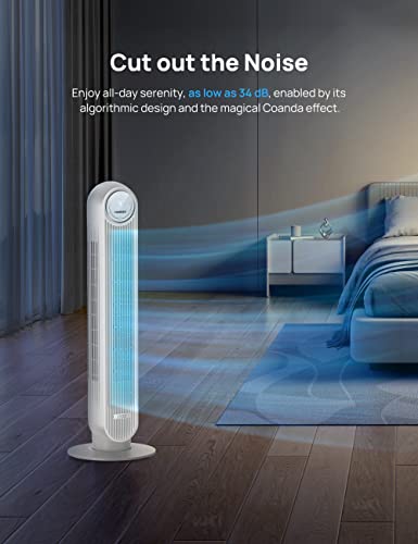 Dreo Nomad One S Oscillating Quiet Tower Fan, Smart Floor Fans for Bedroom, Standing Bladeless Fan with Remote, 4 Modes, 4 Speeds, 8H Timer, 28dB, Works with WiFi Voice Control