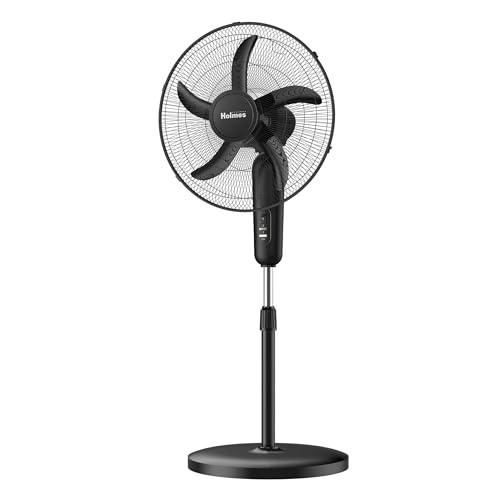 HOLMES 32510149 18" Stand Fan, 75° Oscillation, 3 Speeds, 5 Blades, Adjustable Height, 25° Head Tilt, Ideal for Home, Bedroom or Office, Black