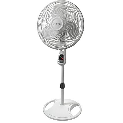 Lasko 1646 Oscillating Adjustable Pedestal Stand Fan with Timer and Remote for Indoor, Bedroom, Living Room, Home Office & College Dorm Use, 16 Inch, White