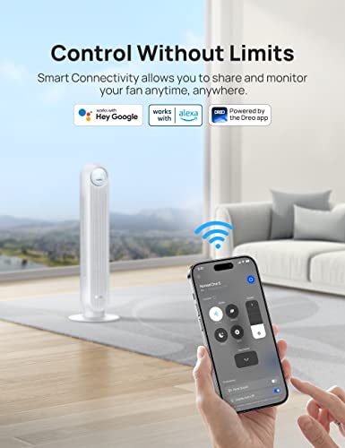 Dreo Nomad One S Oscillating Quiet Tower Fan, Smart Floor Fans for Bedroom, Standing Bladeless Fan with Remote, 4 Modes, 4 Speeds, 8H Timer, 28dB, Works with WiFi Voice Control