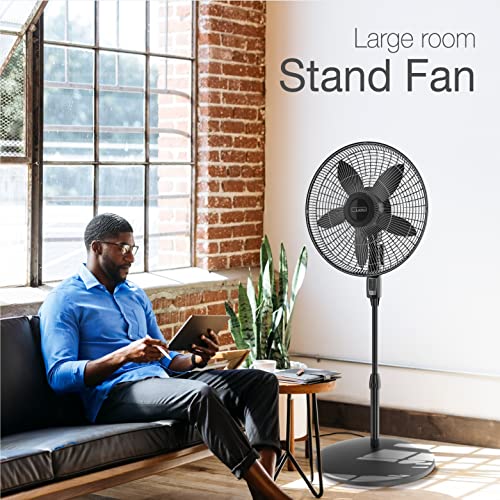 Lasko S18440 Oscillating Pedestal Fan, Adjustable Height, Remote Control, 4 Speeds, for Bedroom, Living Room, Home Office and College Dorm Room, 18", Black