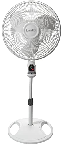 Lasko 1646 Oscillating Adjustable Pedestal Stand Fan with Timer and Remote for Indoor, Bedroom, Living Room, Home Office & College Dorm Use, 16 Inch, White