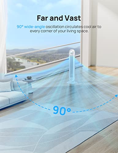 Dreo Nomad One S Oscillating Quiet Tower Fan, Smart Floor Fans for Bedroom, Standing Bladeless Fan with Remote, 4 Modes, 4 Speeds, 8H Timer, 28dB, Works with WiFi Voice Control