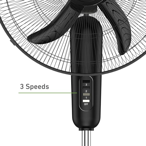 HOLMES 32510149 18" Stand Fan, 75° Oscillation, 3 Speeds, 5 Blades, Adjustable Height, 25° Head Tilt, Ideal for Home, Bedroom or Office, Black