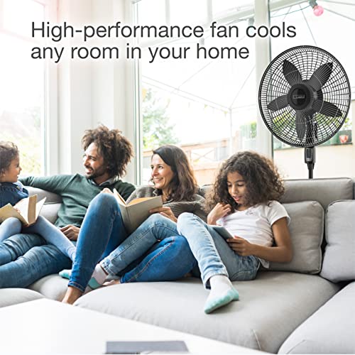 Lasko S18440 Oscillating Pedestal Fan, Adjustable Height, Remote Control, 4 Speeds, for Bedroom, Living Room, Home Office and College Dorm Room, 18", Black