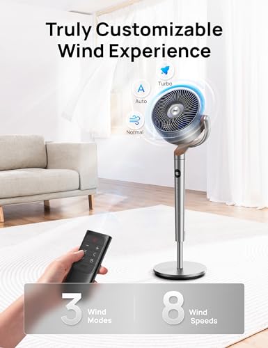 Dreo PolyFan 502 Standing Fan, 120°+120°Omni-directional Oscillating Fan For Bedroom, 80 ft Circulator With Remote, DC Motor Quiet Pedestal Fans, Adjustable Height, 8 Speeds, 3 Modes, 8H Timer, Home, PolyFan 502
