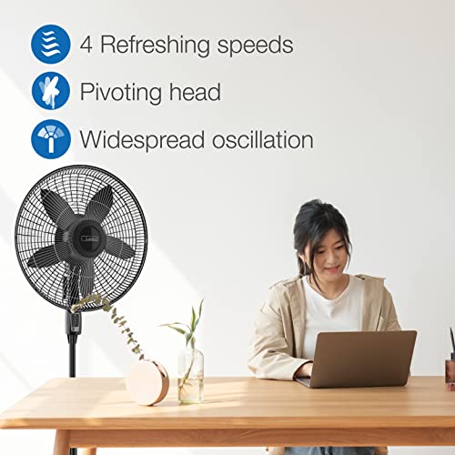 Lasko S18440 Oscillating Pedestal Fan, Adjustable Height, Remote Control, 4 Speeds, for Bedroom, Living Room, Home Office and College Dorm Room, 18", Black