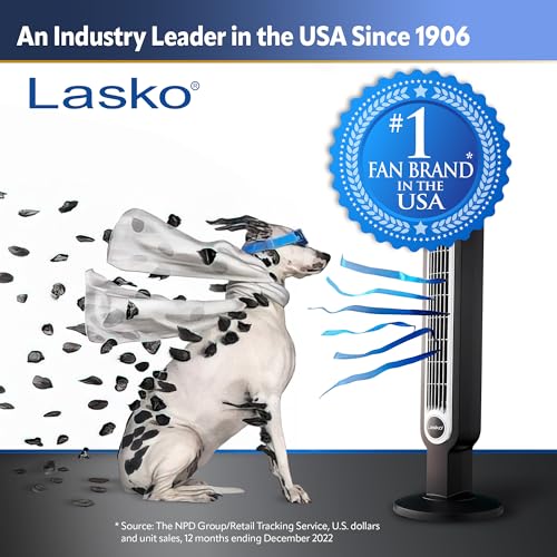 Lasko U35115 Oscillating High Velocity Tower Fan, Remote Control, Timer, 3 Powerful Speeds, for Garage, Basement and Gym, 35" Silver and Black