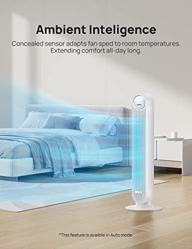 Dreo Nomad One S Oscillating Quiet Tower Fan, Smart Floor Fans for Bedroom, Standing Bladeless Fan with Remote, 4 Modes, 4 Speeds, 8H Timer, 28dB, Works with WiFi Voice Control