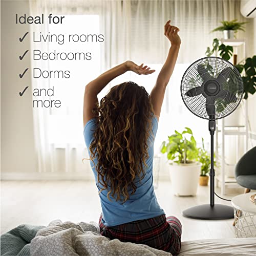 Lasko S18440 Oscillating Pedestal Fan, Adjustable Height, Remote Control, 4 Speeds, for Bedroom, Living Room, Home Office and College Dorm Room, 18", Black