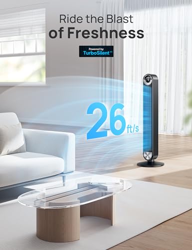 Dreo Cruiser Pro T2 Tower Fan for Bedroom, Upgrated DC 9 Speeds Utral-Quiet Floor Fan, 90° Oscillating Fans for Indoors with 26ft/s Velocity, 12H Timer, Standing Fans, Bladeless Fan Powerful for Home Office Room