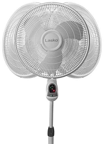 Lasko 1646 Oscillating Adjustable Pedestal Stand Fan with Timer and Remote for Indoor, Bedroom, Living Room, Home Office & College Dorm Use, 16 Inch, White