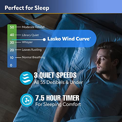 Lasko T42954 Oscillating Tower Fan, Nighttime Setting, Remote Control, Portable, Timer, for Bedroom, Home and Office, 3 Quiet Speeds, 42.5", Silverwood, T42954, woodgrain and grey