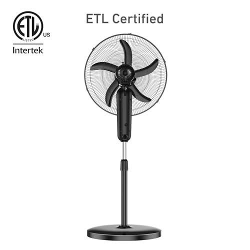 HOLMES 32510149 18" Stand Fan, 75° Oscillation, 3 Speeds, 5 Blades, Adjustable Height, 25° Head Tilt, Ideal for Home, Bedroom or Office, Black