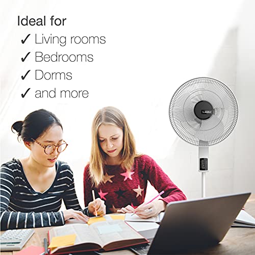 Lasko S16614 Oscillating Pedestal Fan, Thermostat, Adjustable Height, Remote Control, Timer, 4 Speeds, for Bedroom, Living Room, Office & Dorm, 16", White