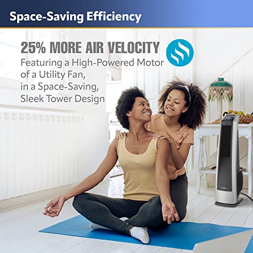 Lasko U35115 Oscillating High Velocity Tower Fan, Remote Control, Timer, 3 Powerful Speeds, for Garage, Basement and Gym, 35" Silver and Black