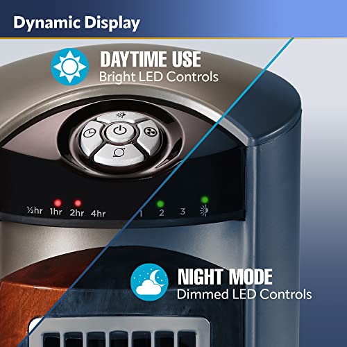 Lasko T42954 Oscillating Tower Fan, Nighttime Setting, Remote Control, Portable, Timer, for Bedroom, Home and Office, 3 Quiet Speeds, 42.5", Silverwood, T42954, woodgrain and grey