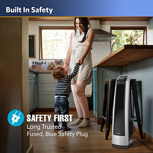 Lasko U35115 Oscillating High Velocity Tower Fan, Remote Control, Timer, 3 Powerful Speeds, for Garage, Basement and Gym, 35" Silver and Black