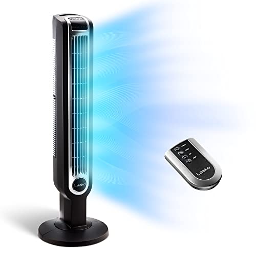 Lasko Oscillating Tower Fan, 3 Quiet Speeds, Timer, Remote Control, for Bedroom, Kitchen, Office, 36", Black