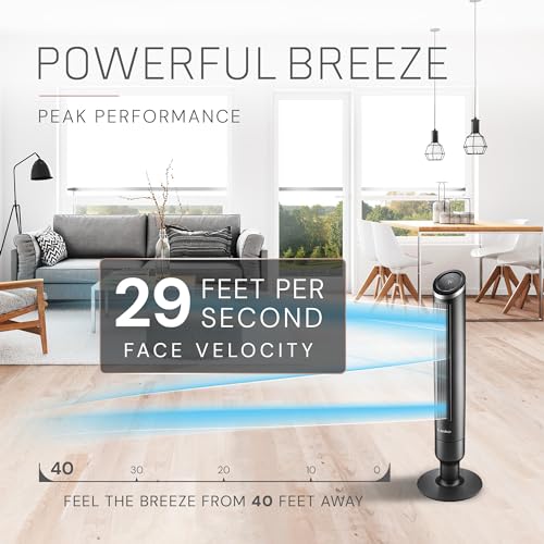 Lasko RST200 Apex 42" Tower Fans for Home, 29 ft/s Airflow, Quiet 28 dB on Low, 90° Oscillation, 12 Hour Timer, Air Filter for Hair & Dust, Remote Control, Black
