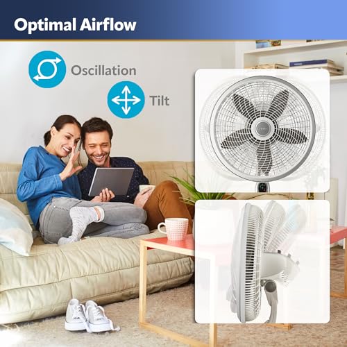 Lasko 1885 Cyclone Pedestal Fan, Adjustable Height, Remote Control, Timer, 3 Speeds, for Bedroom, Kitchen, Office and Living Room, 18", White