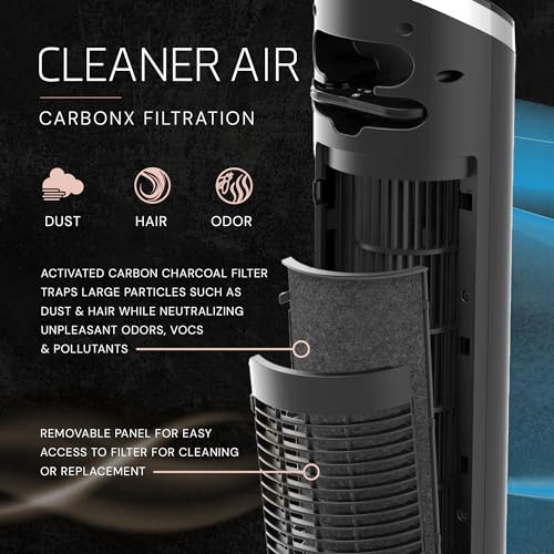 Lasko RST200 Apex 42" Tower Fans for Home, 29 ft/s Airflow, Quiet 28 dB on Low, 90° Oscillation, 12 Hour Timer, Air Filter for Hair & Dust, Remote Control, Black