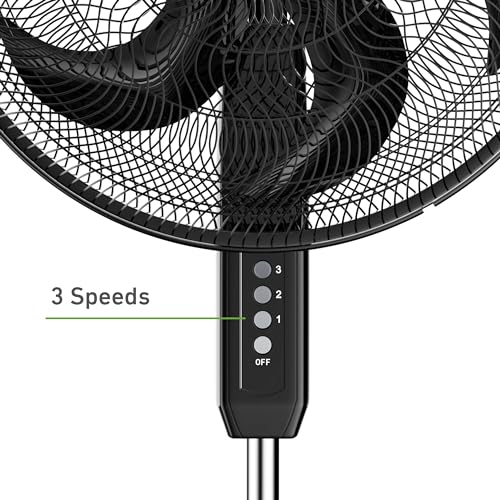 HOLMES BIG BREEZE 16" Stand Fan, Powerful Airflow, 80° Oscillation, 3 Speeds, 6 Blades, Adjustable Height, 30° Head Tilt, Ideal for Home, Bedroom, Gym or Office, Black
