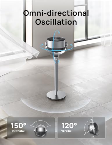 Dreo PolyFan 704S Pedestal Fan with Smart Control, 43'' Inches, 150°+120° Omni-Directional Oscillating Quiet Fans for Bedroom, 110ft Circulator Fan with DC Motor, 9 Speeds, 6 Modes, 12H Timer, Wi-Fi/Voice/Alexa