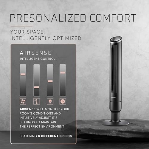 Lasko RST200 Apex 42" Tower Fans for Home, 29 ft/s Airflow, Quiet 28 dB on Low, 90° Oscillation, 12 Hour Timer, Air Filter for Hair & Dust, Remote Control, Black