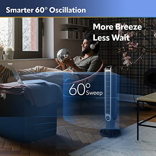Lasko Oscillating Tower Fan, 3 Quiet Speeds, Timer, Remote Control, for Bedroom, Kitchen, Office, 36", Black