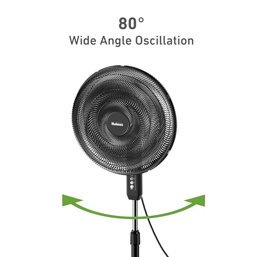 HOLMES BIG BREEZE 16" Stand Fan, Powerful Airflow, 80° Oscillation, 3 Speeds, 6 Blades, Adjustable Height, 30° Head Tilt, Ideal for Home, Bedroom, Gym or Office, Black