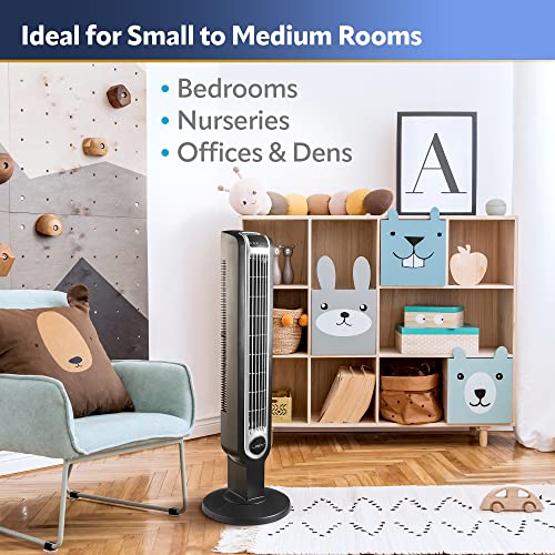 Lasko Oscillating Tower Fan, 3 Quiet Speeds, Timer, Remote Control, for Bedroom, Kitchen, Office, 36", Black