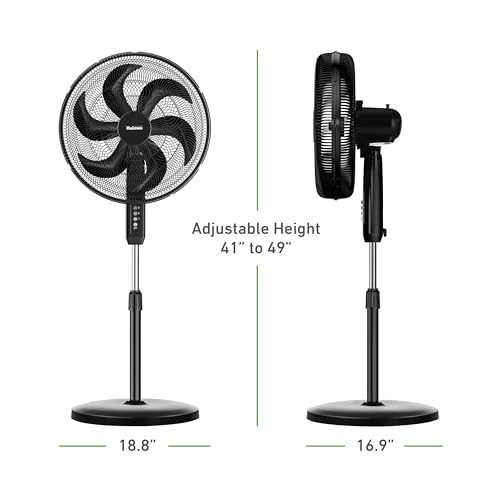 HOLMES BIG BREEZE 16" Stand Fan, Powerful Airflow, 80° Oscillation, 3 Speeds, 6 Blades, Adjustable Height, 30° Head Tilt, Ideal for Home, Bedroom, Gym or Office, Black